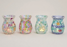 DUFTLAMPE GLAS MOSAIK 4FACH SORT.14X10.5CM