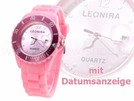 pink Silikonuhr mit Kalender Datum Silikon Uhr Ana