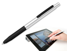 Kunststoffkugelschreiber mit Gummigrip, Metallclip und blauschreibender Mine und mit Funktion "Touch Pen".