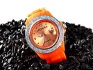 orange Silikon Strass Silikonuhr Uhr Analoguhr Wat