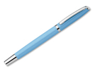Rollerpen aus Metall mit blauschreibender Mine.
