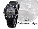 schwarz Silikonuhr mit Kalender Datum Silikon Uhr
