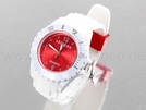 Silikonuhr mit weißem Armband und rotem Zifferblat