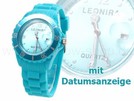 türkis Silikonuhr mit Kalender Datum Silikon Uhr A
