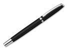 Rollerpen aus Metall mit blauschreibender Mine.