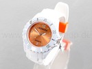 Silikonuhr mit weißem Armband und orangem Zifferbl