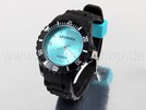 Silikonuhr mit schwarzem Armband und türkis Ziffer