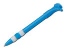 Kunststoffkugelschreiber mit Gummigripund blauschreibender Mine.