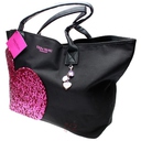 Vera Wang modische Shopping Bag / Beach Bag schwarz/lila Pailetten Applikation